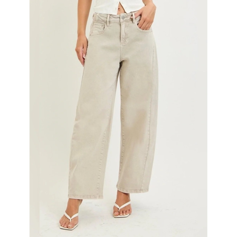 RISEN Barrel Wide Leg High Rise Jeans Almond Size 31 PG21120